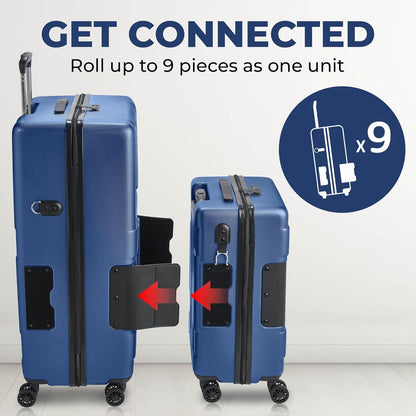 Tach V3.1 Hard Shell 2 Piece Luggage Set - 20 & 28 inch Luggage | Carry On & Large Checked Suitcases | Patented Built-In Connecting System | Rolling Suitcase Links 9 Bags (Midnight Blue)
