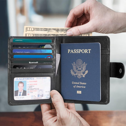 Polare Luxury RFID Blocking Leather Passport Holder Travel Wallet For Men and Women (Black(Snap Version))
