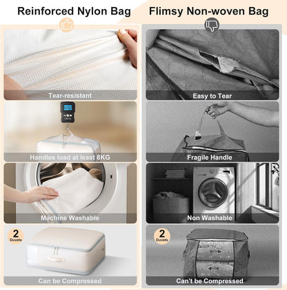 Comforter Storage Bag - Large Capacity Blanket Storage Bags 3-Layer Ultra Space Saving Self Compression Organizer, Washable Compression Bags for Storage Comforter Blanket, 2-Pack, Beige