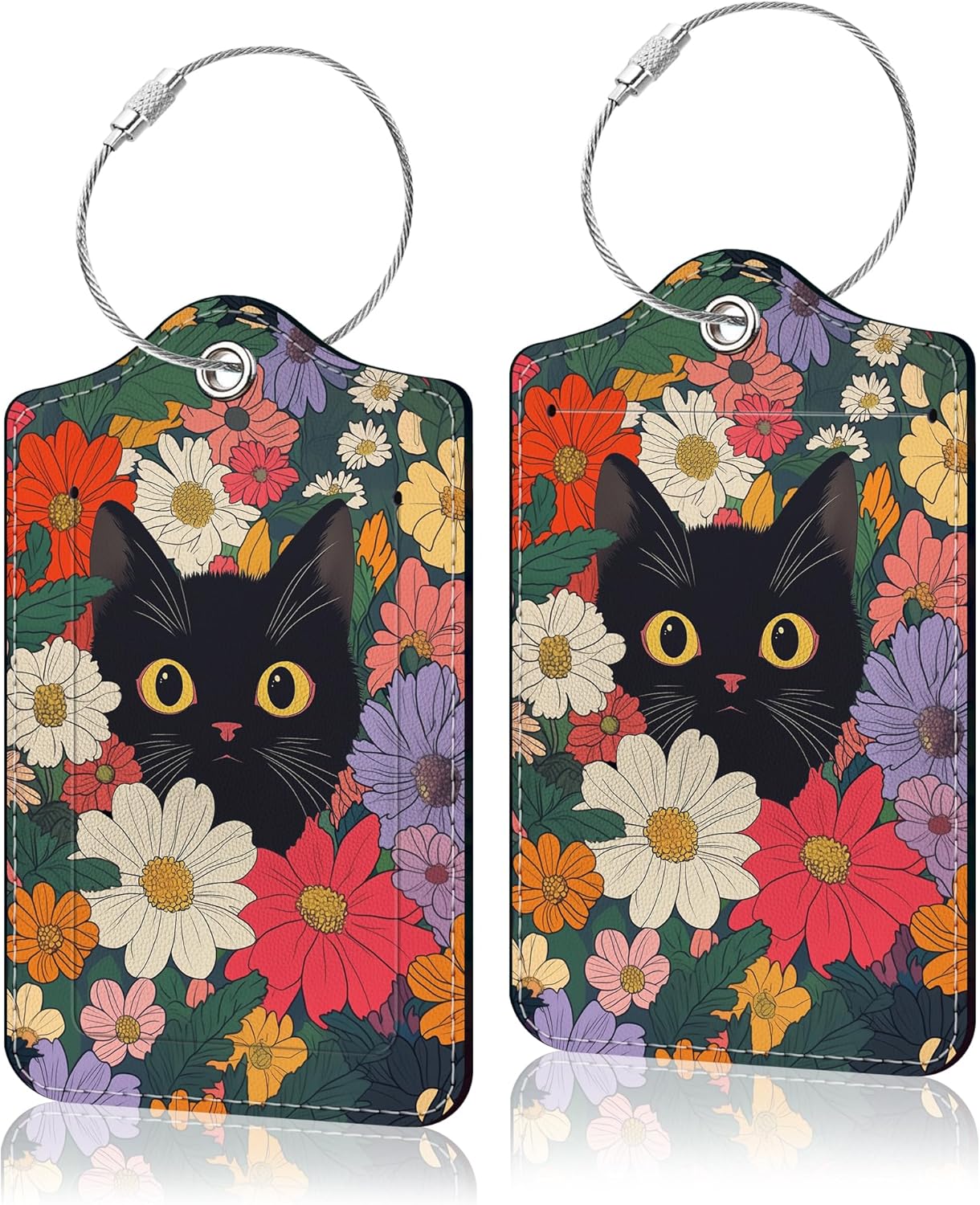 2 Pack Luggage Tag for Suitcase, Cute Unique Leather Suitcase Tags Identifiers with Privacy Name Address Labels & Durable Steel Loop for Women Men Travel