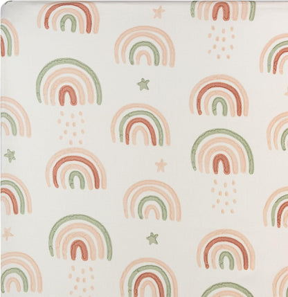 Crane Baby 100% Cotton Breathable Fitted Baby and Toddler Sheet for Standard Mattress (28 X 52), Machine Washable Crib Boho Rainbow Boho Rainbow