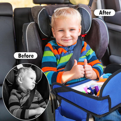 Kids Travel Tray for Car Seat, Toddler Road Trip Essentials With Drawing Kit, Travel Activities Must Haves (Navy Blue-2PCS)