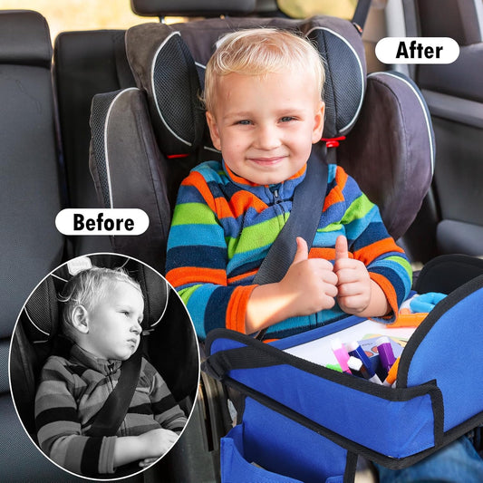 Kids Travel Tray for Car Seat, Toddler Road Trip Essentials With Drawing Kit, Travel Activities Must Haves (Navy Blue-2PCS)