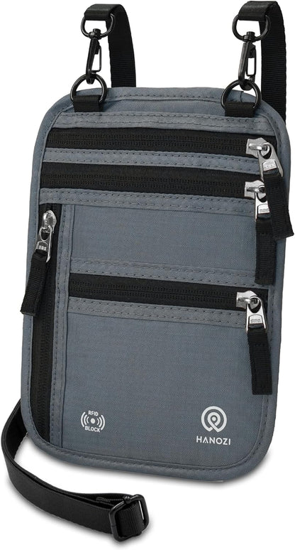 Neck Wallet – Travel Pouch and RFID Blocking Passport Holder for Women and Men, Slim Travel Wallet (Smoke Grey)