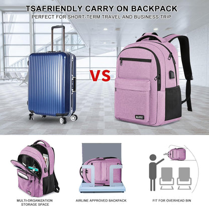 Backpack for Women, School Backpack for Teen Girls College Back pack with USB Charging Port, Pink