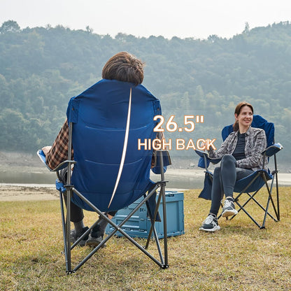 EVER ADVANCED High Back Folding Camping Chair Oversized and Fully Padded, Portable Quad Camp Lawn Chair Up to 400 lbs, with Cup Holder Armrest Carrying Bag
