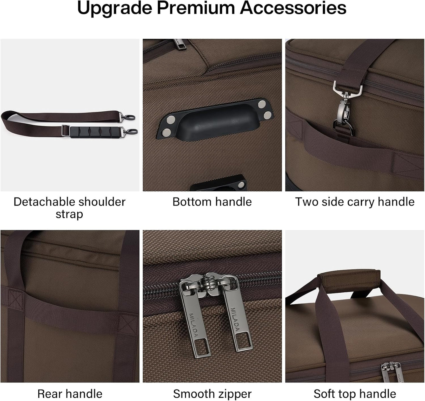 MILADA Expandable Luggage Bags for Travel Foldable Suitcase with Wheels Collapsible Rolling Travel Duffle Bag Lightweight Large Suitcases without Telescoping Handle, Coffee