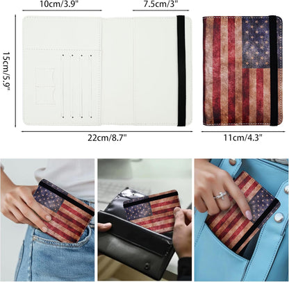 Passport Holder for Women and Men PU Leather Passport Cover for Travel (American Flag)