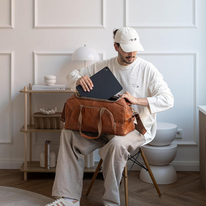 Berliner Bags Vintage Genuine Leather Duffle Denver M for Travel or the Gym, Weekender Bag, Overnight Bag for Men and Women - Brown