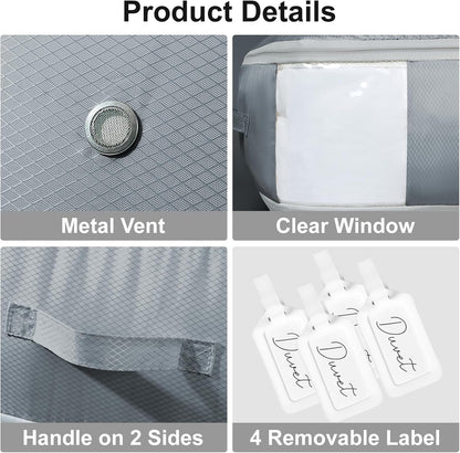 DIMJ Comforter Storage Bag - 110L Ultra Space Saving Self Compression Organize 4 Pack for Duvet, Pillow, Bedding, Blanket Storage Organizer Nylon Compression Bags