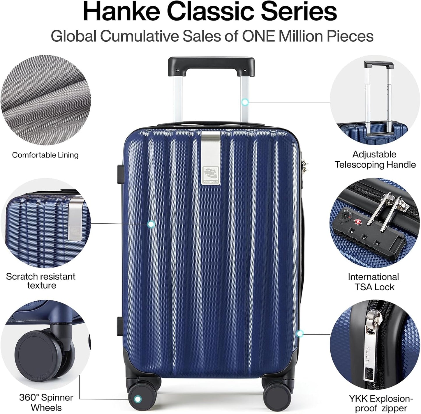 Hanke 29 Inch Luggage Suitcases With Spinner Wheels Lightweight PC hardside Rolling Suitcase With Travel Lock, Checked-Large 29-Inch(Dark Blue)