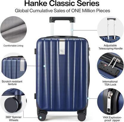Hanke 29 Inch Luggage Suitcases With Spinner Wheels Lightweight PC hardside Rolling Suitcase With Travel Lock, Checked-Large 29-Inch(Dark Blue)