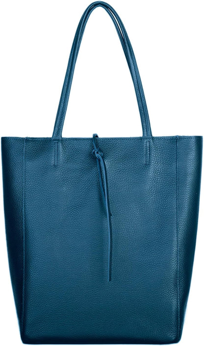 Italian Calf Leather Tote for Women with Zipper, Inner Pocket & Flat Base | Soft Unlined Shopper for Work & Travel