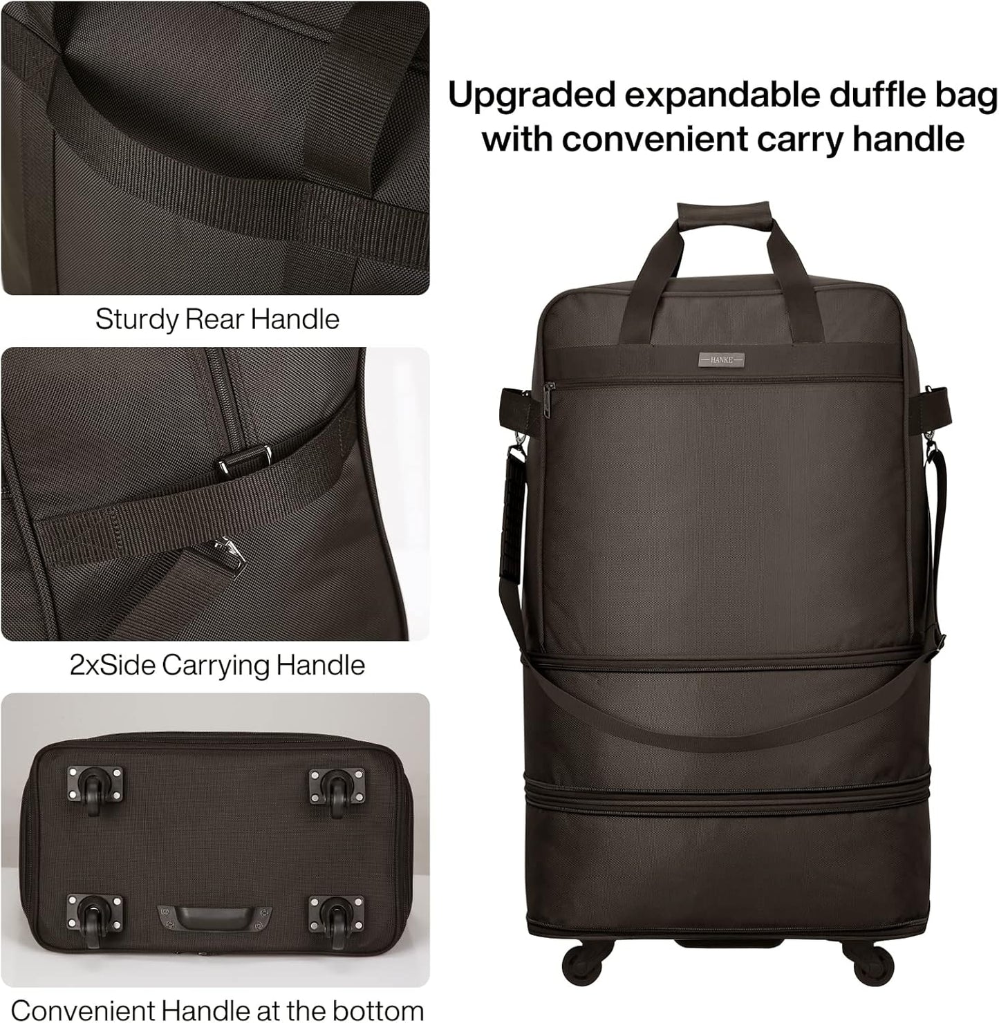 Hanke Suitcases with Wheels Expandable Foldable Luggage Bag Suitcase Collapsible Rolling Travel Bag Duffel Bag for Men Women Lightweight Suitcases without Telescoping Handle, Coffee