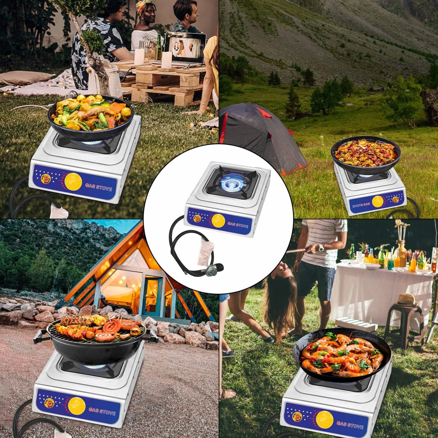 Vivicreate Propane Gas Stove 10000 BTU Single Burner Stainless Steel Cooktop Portable Outdoor Cooking with Regulator for Camping BBQ Patio Picnic