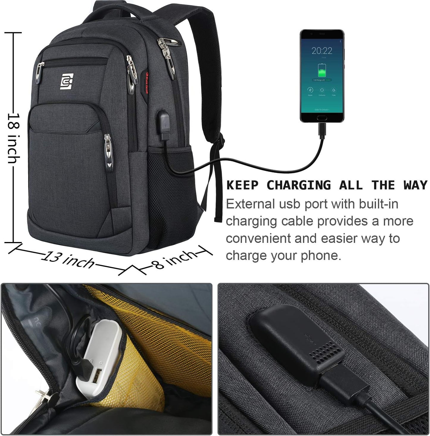Laptop Backpack,Business Travel Anti Theft Slim Durable Laptops Backpack with USB Charging Port,Water Resistant College Computer Bag for Women & Men Fits 15.6 Inch Laptop and Notebook - Black