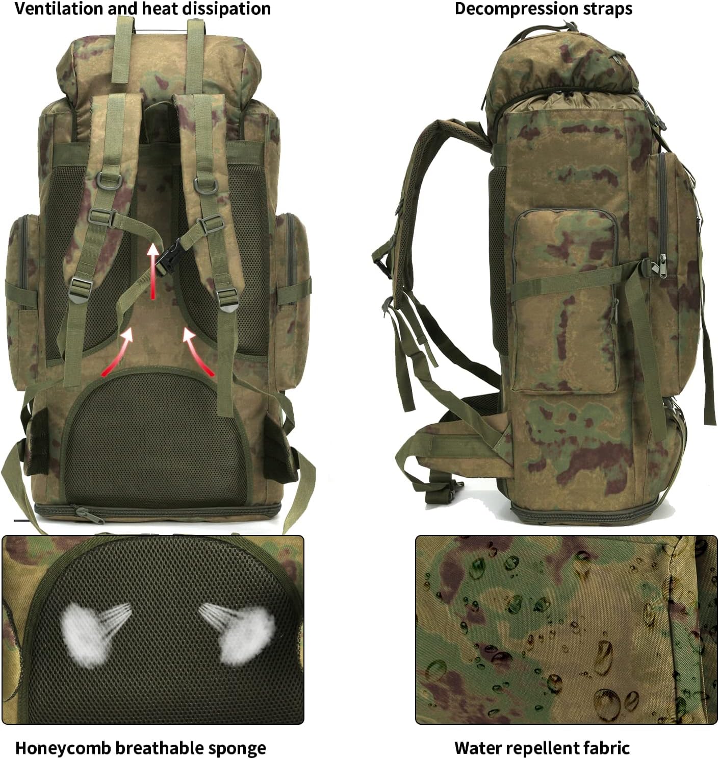 Hiking Backpack for Men 70L/100L Camping Backpack Military Rucksack Molle 3 Days Assault Pack for Climbing