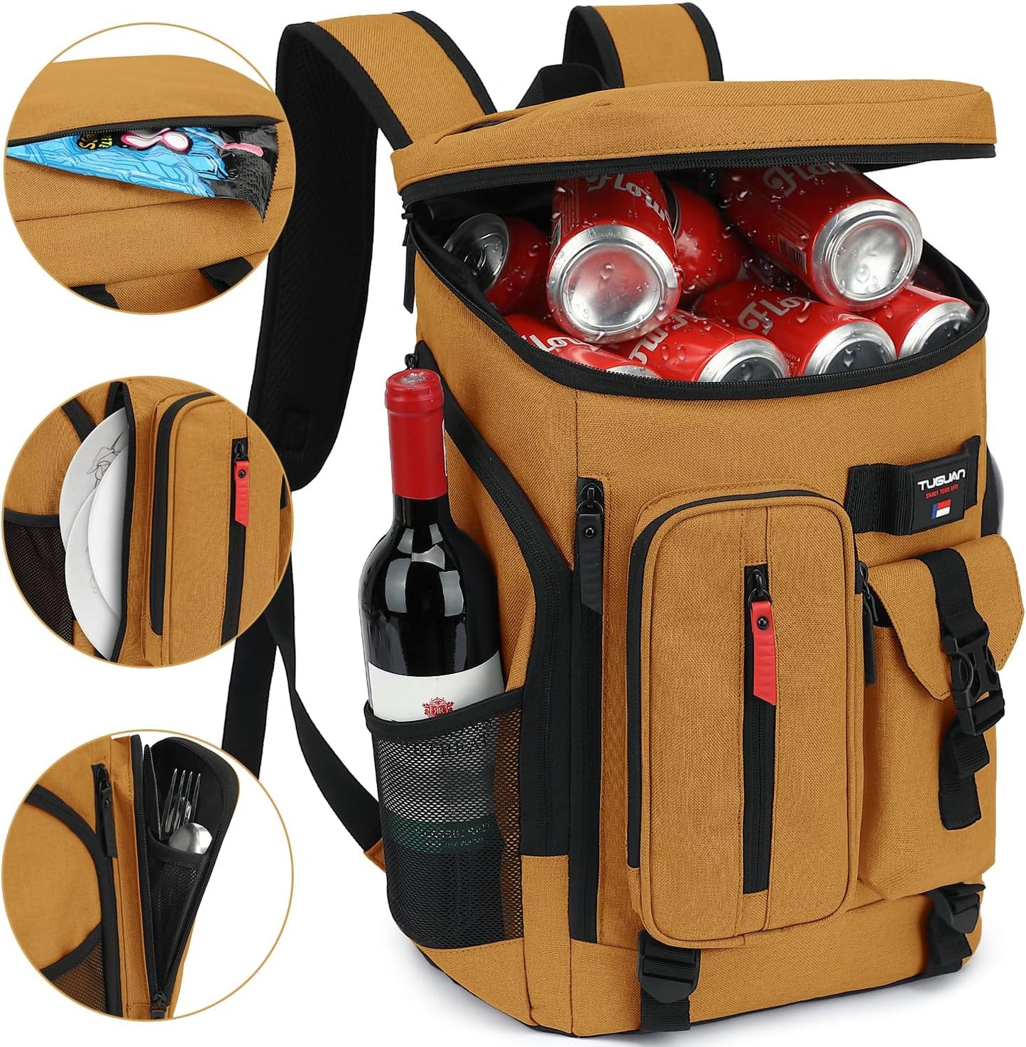 TUGUAN Cooler Backpack 36 Cans Insulated Leak Proof Lightweight Lunch Backpack for Men Work Portable Travel Thermal Bag Compartment Camping Hiking Beach Pincnic Cooler for Women