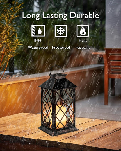 Homemory Solar Lanterns Outdoor Waterproof Hanging with Flickering Flameless Candles, 2 Pack 13'' Garden Outdoor Lantern Decorative for Patio Front Porch Backyard Balcony Cabin Outside(Antique Copper)