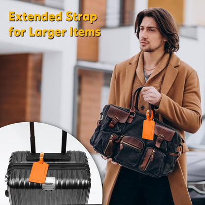 Travelambo Luggage Tags for Suitcases Faux Leather Privacy Protection 6 Pack Bag Tags Travel Accessories Essential, Hot Orange