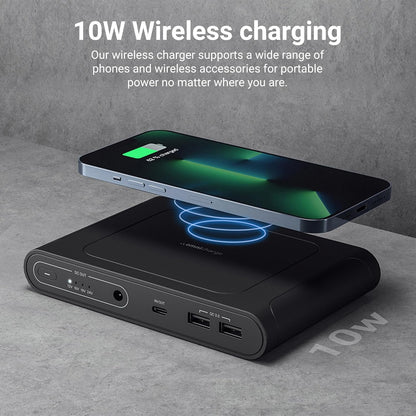 Omni Mobile 25600mah 25600 Laptop Power Bank, Universal Charger for All Devices, Fast Charging DC, USB-C & QC 3.0 Ports, Wireless Charging, Travel-Friendly Power Solution
