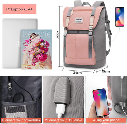17 Inch Women Backpack School Bags for Teen Girls,College Student Bookbag Computer Backpack with USB Charging Port