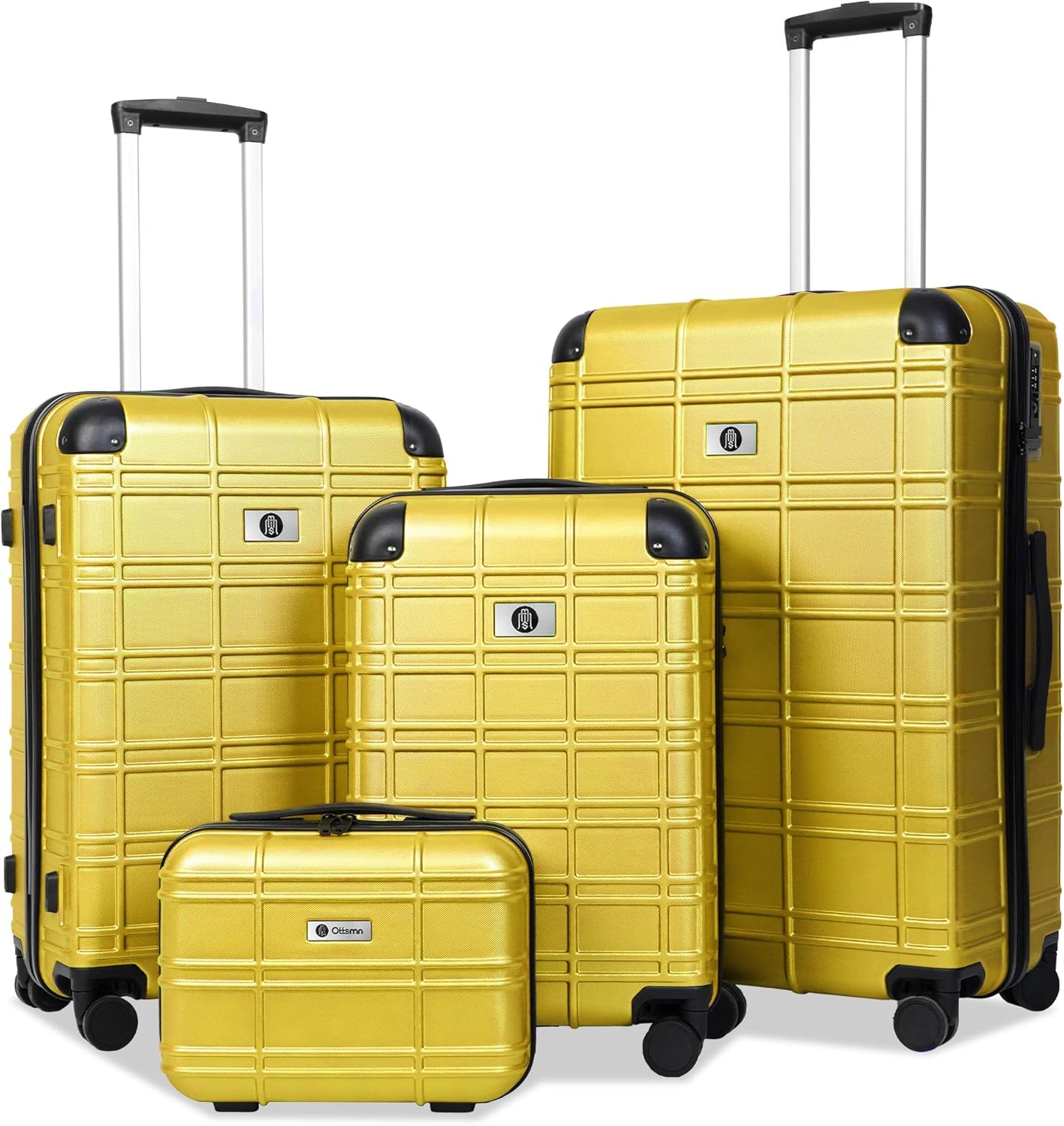 Luggage Sets 4 Piece, ABS PC Lightweight Suitcases with Wheels, Hardshell Luggage Sets Suitcase set with TSA Lock Yellow (12in 20in 24in 28in)