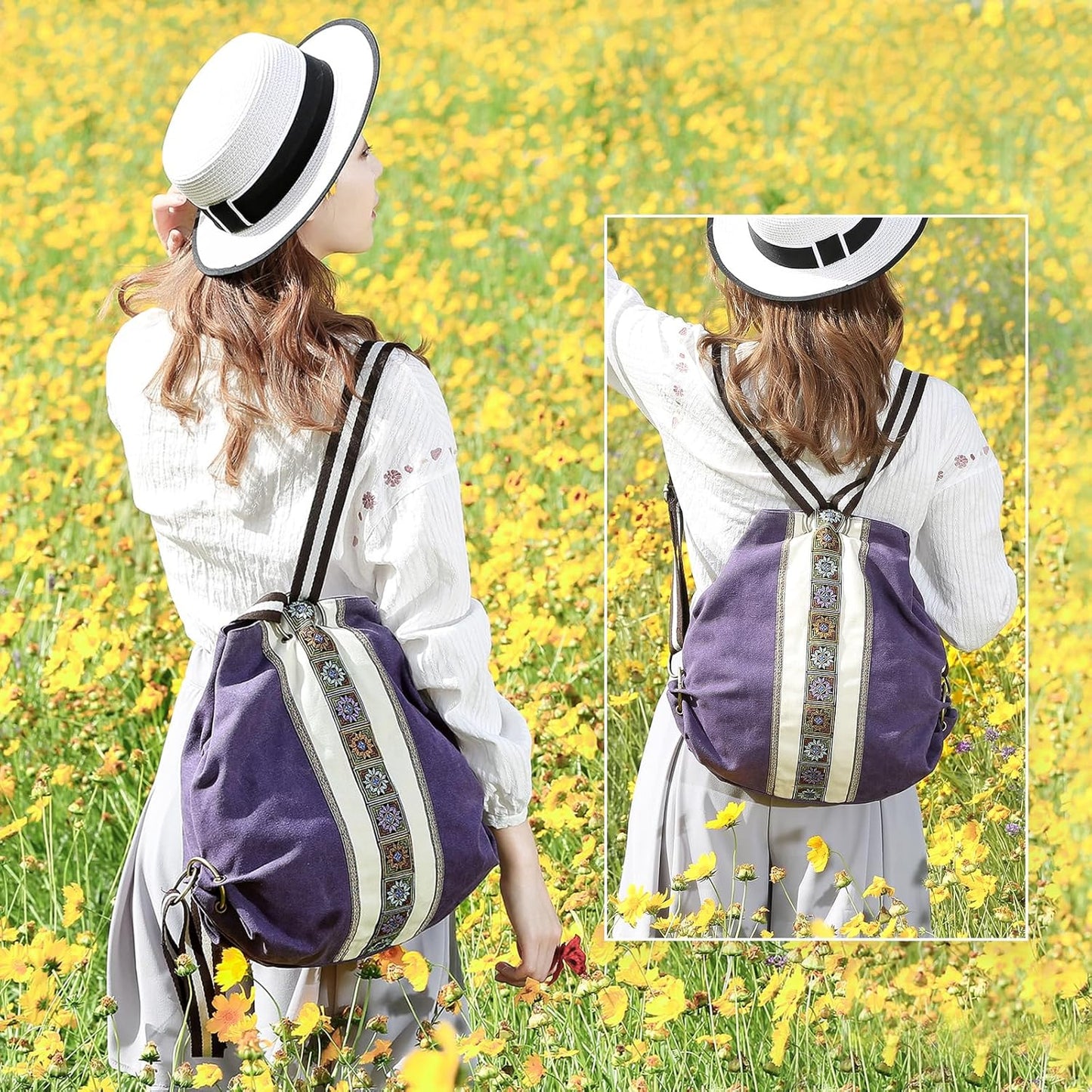 Goodhan Women Canvas Backpack Daypack Casual Shoulder Bag, Vintage Heavy-duty Anti-theft Travel Backpack