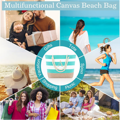 YOOLIFE Initial Canvas Waterproof Beach Tote Bag Zipper Personalized Gifts for Women Her Birthday Travel Beach Essential