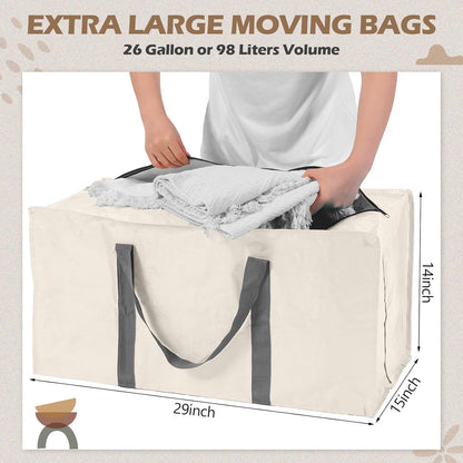 8 Pack Extra Large Moving Bags Heavy Duty Packing Bags with Extra Long Handles and Zippers Storage Totes for College Students Room Dorm Essentials Packing Supplies(Beige)
