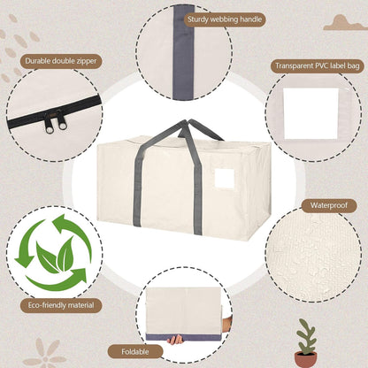 8 Pack Extra Large Moving Bags Heavy Duty Packing Bags with Extra Long Handles and Zippers Storage Totes for College Students Room Dorm Essentials Packing Supplies(Beige)