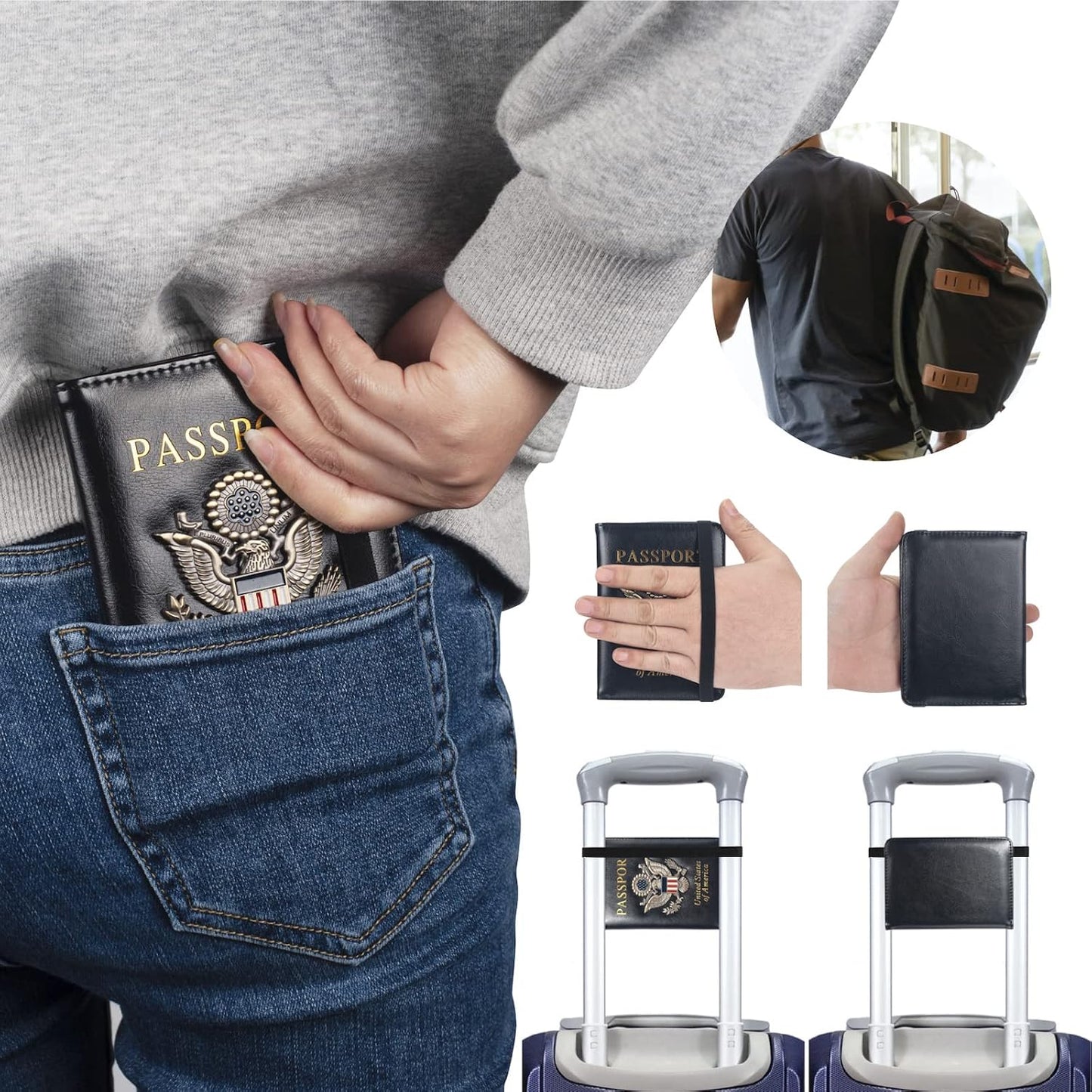 Passport Holder for Travel Passport Cover for Men Passport Wallet Case With 3D Metal Badge Protector Leather Card Case RFID Blocking Women Travel Accessories Document Organizer (Black)