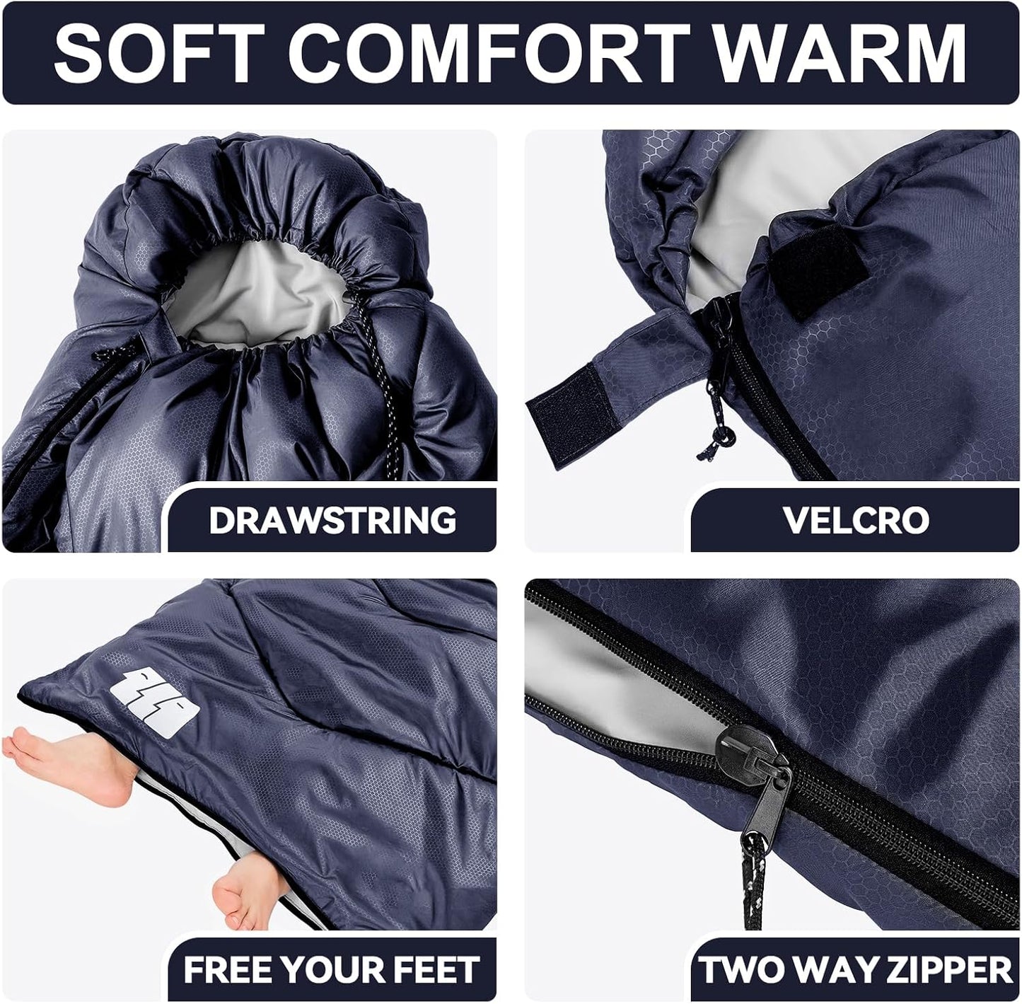 Sleeping Bags for Adults Cold Weather,Portable, Waterproof,Lightweight Camping Sleeping Bag for Tall Girls Boys with Compression Sack for Warm Camping, Hiking, Outdoor & Indoor