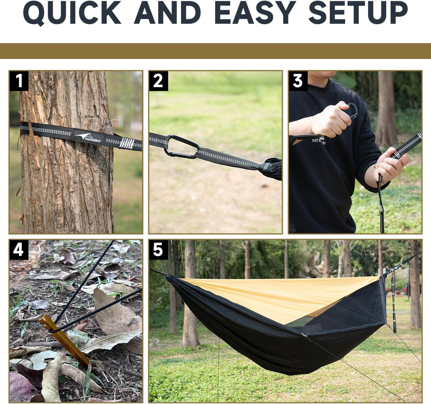 Camping Hammock with Mosquito Net and Sunshade, Backpacking Hammock with Ridge Rope Tree Straps, Lightweight Portable Hammocks for Outside, Hiking, and Travel