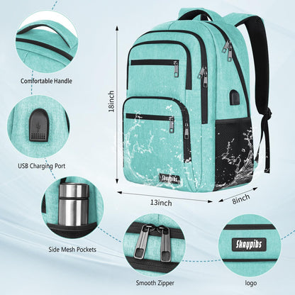 Backpck for Women Men, School backpacks for Girls Teen Boys, 15.6 inch Laptop Back Packs with USB Charger Port, Mochilas for Business, College, Cyan