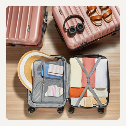 Amazon Basics 3-Piece Set (21", 26", 30"), Hardshell Suitcases With Wheels, Expandable For Up to 25% More Space, With Scratch-Resistant Surface, Four Multi-directional Wheels, Rose Gold