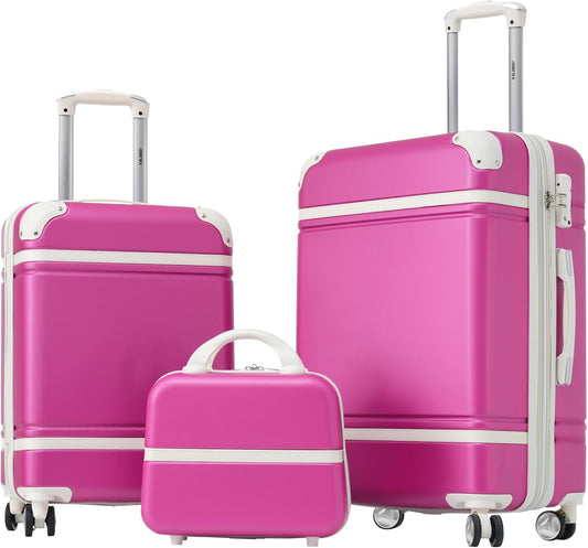 Merax Luggage Set 2 Piece Suitcase Set with Cosmetic Case Expandable Spinner Wheels Vintage Luggage Sets(Pink,20"+24")