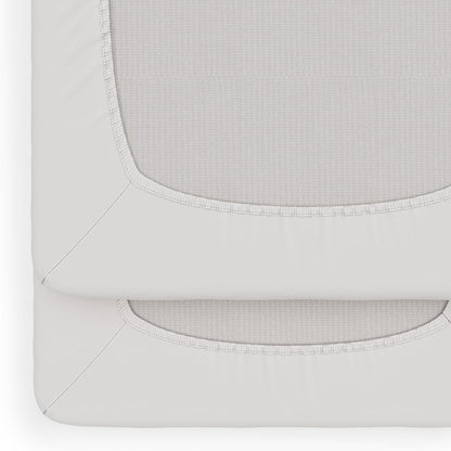 Foundations Boutique Folding Hotel Crib and Sheet Bundle - Includes Wooden Mini Crib with 3" Foam Mattress (Gray) and 6-Pack White Fitted Compact Sheets