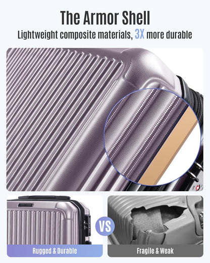 LIGHT FLIGHT Luggage Sets, Durable Hard Shell 3 Piece Set Suitcase with Spinner Wheels, Hardside Lightweight Luggage set with TSA Lock, Large Travel Luggage Set (20" 24" 28"), Rose Purple
