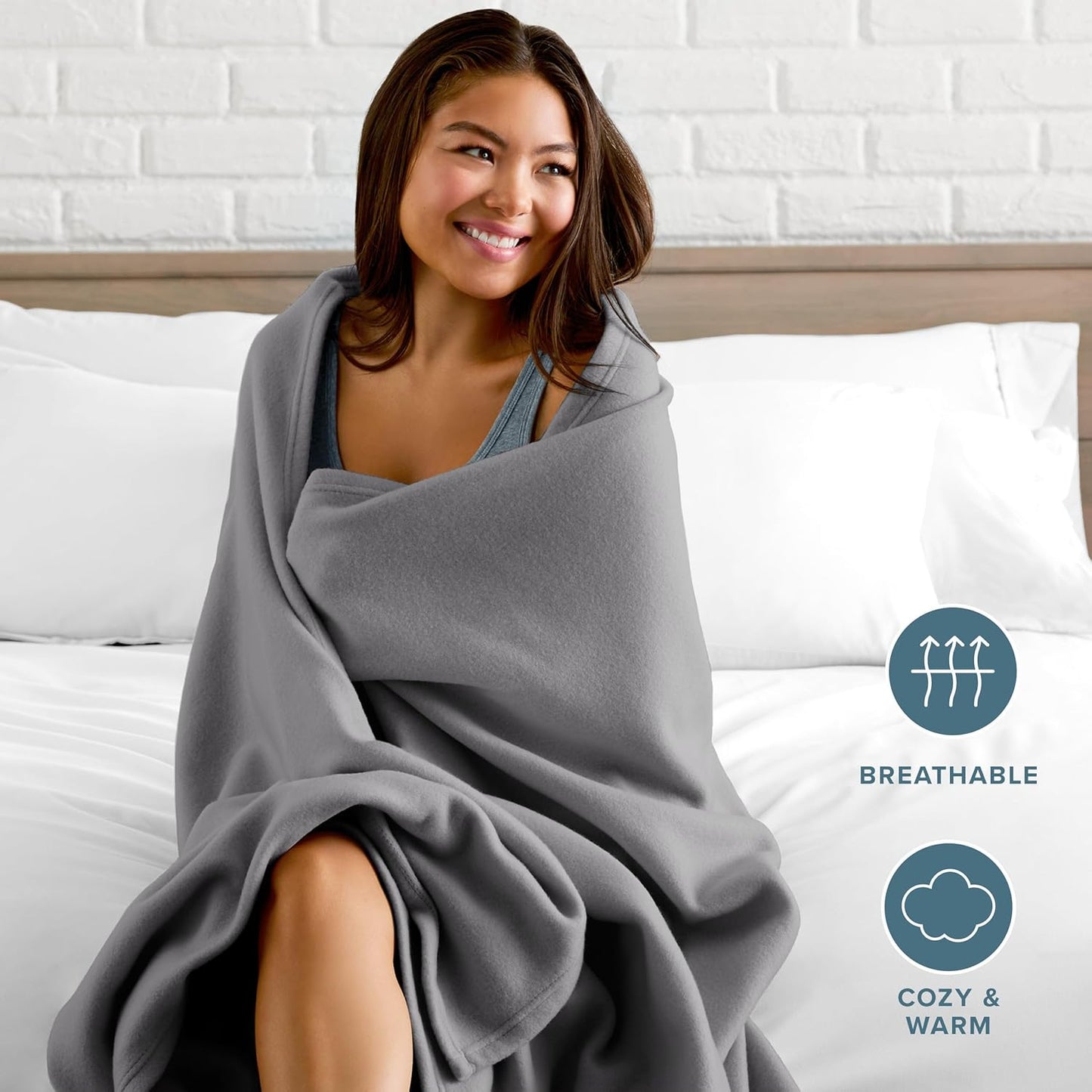 Bare Home Polar Fleece Blanket - Full/Queen - Grey - Warm & Cozy - Premium Fleece Throw for Bed, Sofa, Camping, Travel and Cold Nights - Lightweight Blanket (Full/Queen, Grey)