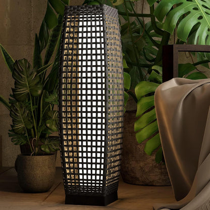 Grand patio Outdoor Floor Lamp Solar Powered Lantern Water-Resistant Wicker Deck Light for Garden or Porch -Large Fuji, Silver Gray