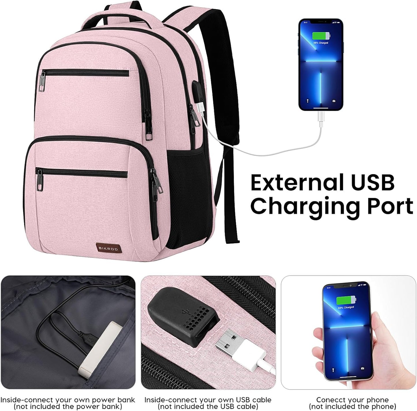 Backpack for Girls Women, School Backpack for Teen Boys, Lightweight Casual High School Bookbag, Daily-use Travel Laptop Backpack with USB Charging Port Fits 15.6 Inch Notebook