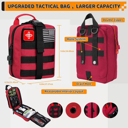 Survival Kit, Gifts for Men Women Teen Boys, 252 pcs Survival Gear and Equipment Mini First Aid Kit for Car Home, Emergency Kit with Molle System for Earthquake, Outdoor Adventure, Car Travel