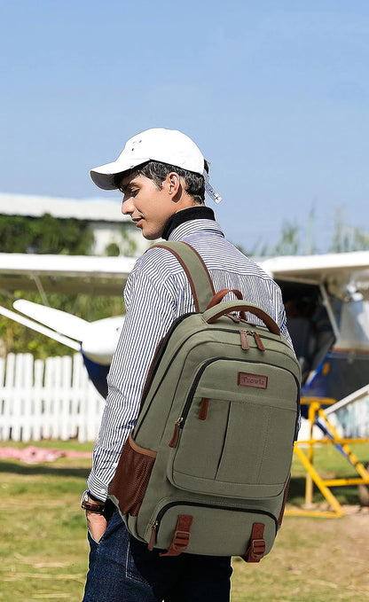 Tzowla Canvas Laptop Backpack, Bag for Men Women,Travel Work Rucksack Fits 15.6 Inch Laptop, Bookbag with USB Charging Port