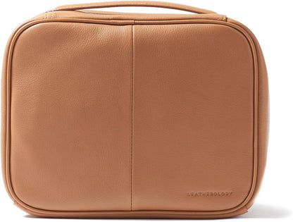 Leatherology Cognac Large Travel Organizer - Zipped mesh storage pocket, elastic loops for organization, double metal zipper