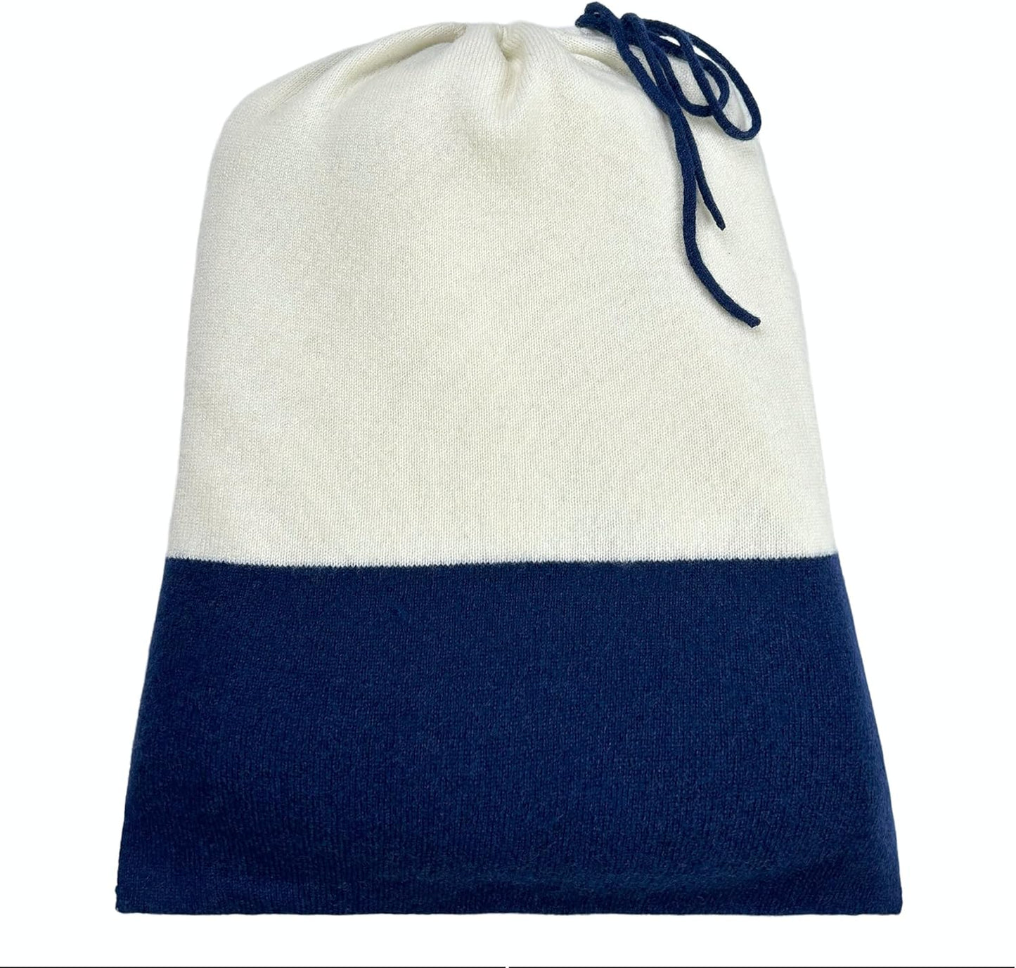 Jet&Bo Luxurious Cashmere Merino Blend Travel Blanket, Airplane-Ready in Packable Pouch, Soft, Lightweight and Breathable (White and Navy)