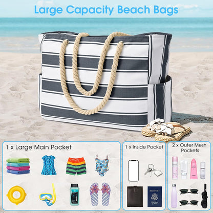 Becokan Beach Bags for Women Large Waterproof Beach Tote Bag Zipper Beach Bags Waterproof Sandproof Swim Pool Bag Large Tote