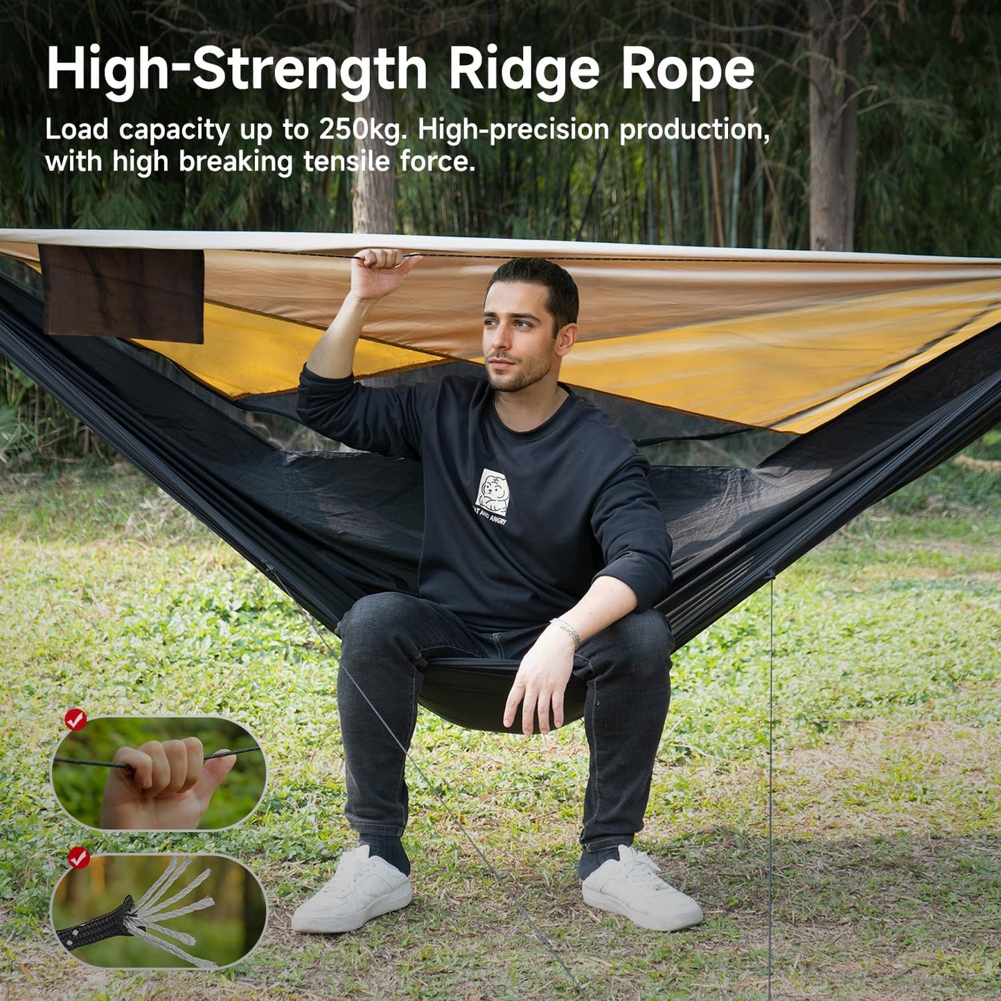 Camping Hammock with Mosquito Net and Sunshade, Backpacking Hammock with Ridge Rope Tree Straps, Lightweight Portable Hammocks for Outside, Hiking, and Travel