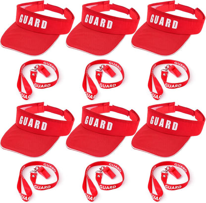 Halloween Guard Visor Hat Emergency Whistles with Lanyard Red Guard Hat Sun Visor Caps for Men and Women Costume