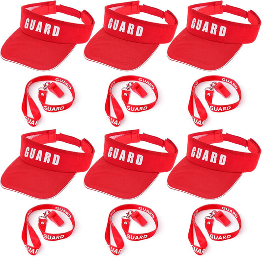 Halloween Guard Visor Hat Emergency Whistles with Lanyard Red Guard Hat Sun Visor Caps for Men and Women Costume